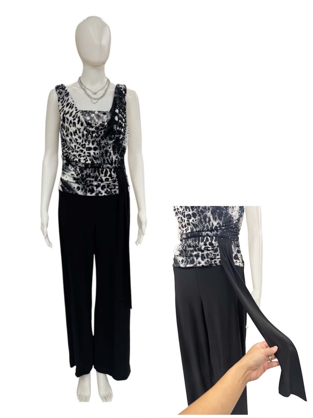Frank Lyman Design Black & White Leopard Print Wide Leg Jumpsuit Size S